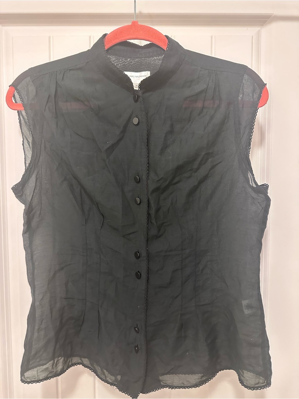 Isaac Mizrahi Black Sheer Sleeveless Button-Front Blouse